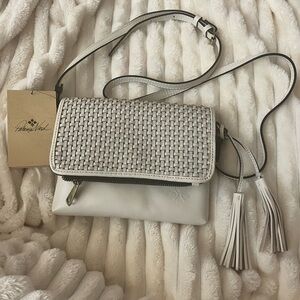 NWTS Patricia Nash Small Woven Corfu Crossbody in color latte